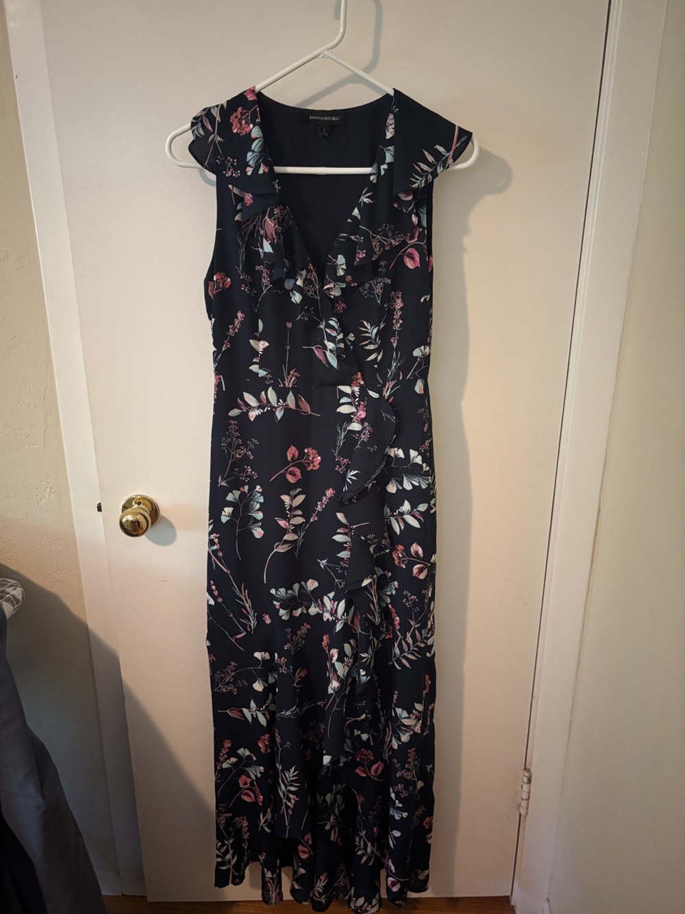 Banana Republic Navy Maxi Dress with Pink & Light Blue Floral Print